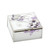 A square mirrored glass jewellery box featuring a silver-toned metal butterfly and floral embellishment on the lid.