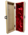 Interior of customised wedding wine box with red silk interior