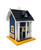 Personalised blue wooden cottage bird house in garden