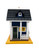 Personalised blue wooden cottage bird house in garden