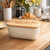 personalised oak and ceramic butterdish on display in a kitchen - showing Mother's day customise engraving on lid
