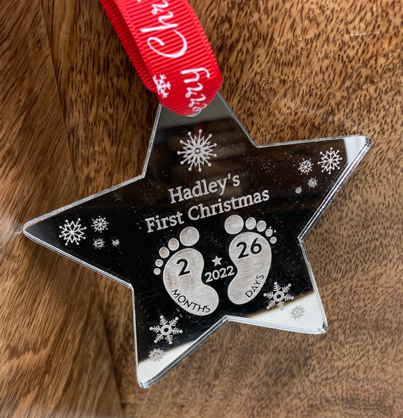 Baby's First Christmas Mirrored Christmas Tree Bauble Decoration-Baby Feet Design
