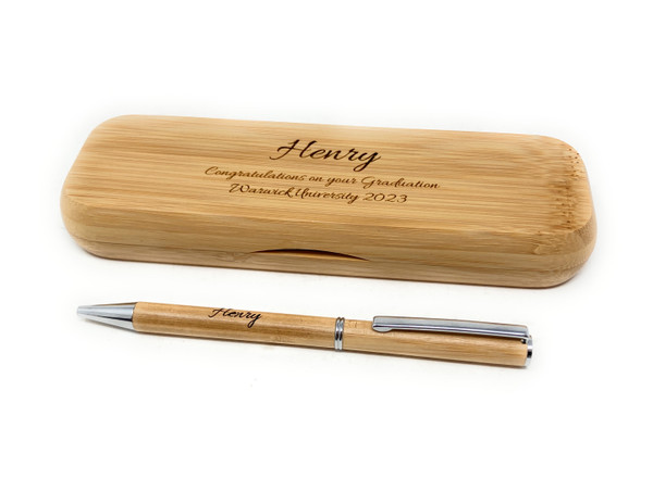 Personalised Eco Friendly Bamboo Slim Ball Point Pen & Case Gift Set