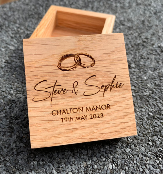 Personalised Oak 6cm Wedding Ring Box