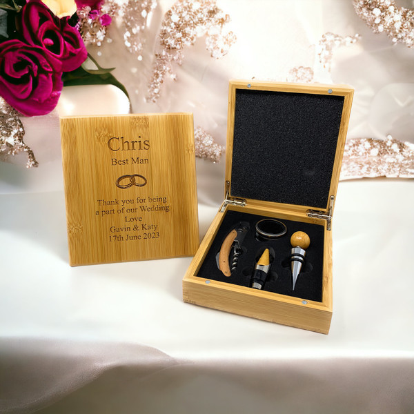 Personalised Wooden Wine Tools Gift Set Best Man Groomsman Gift