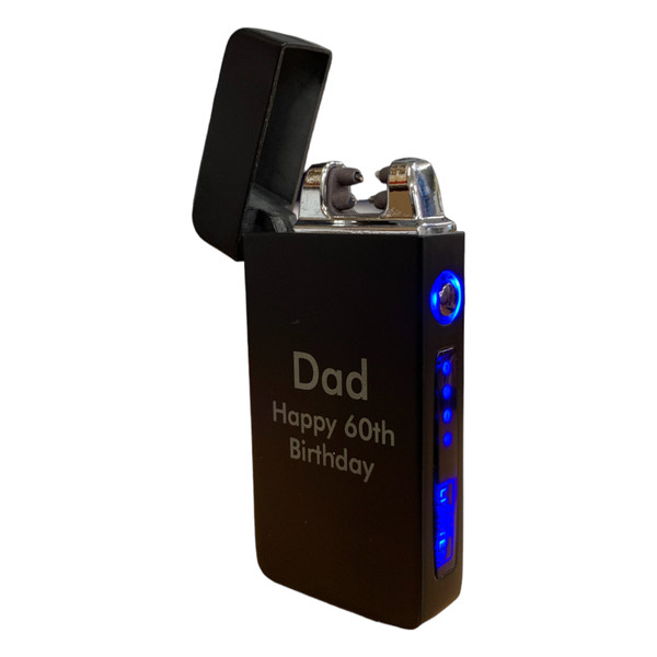 Personalised black slim arc USB rechargeable lighter with matt finish