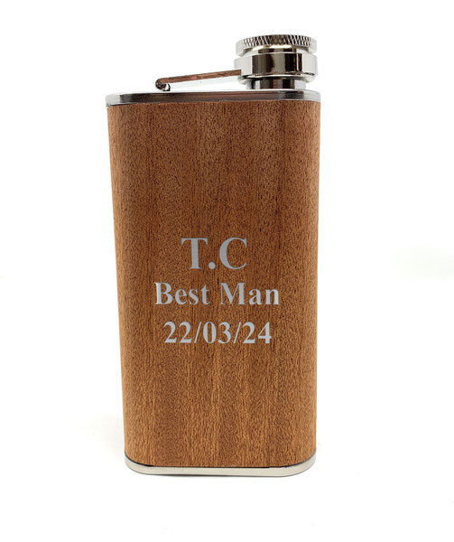 Personalised Wood Wrap 9oz Stainless Steel Hip Flask- Wedding Father's Day Best Seller