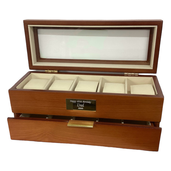 Personalised Wooden 5 Watch Storage Collector's Box with Drawer
