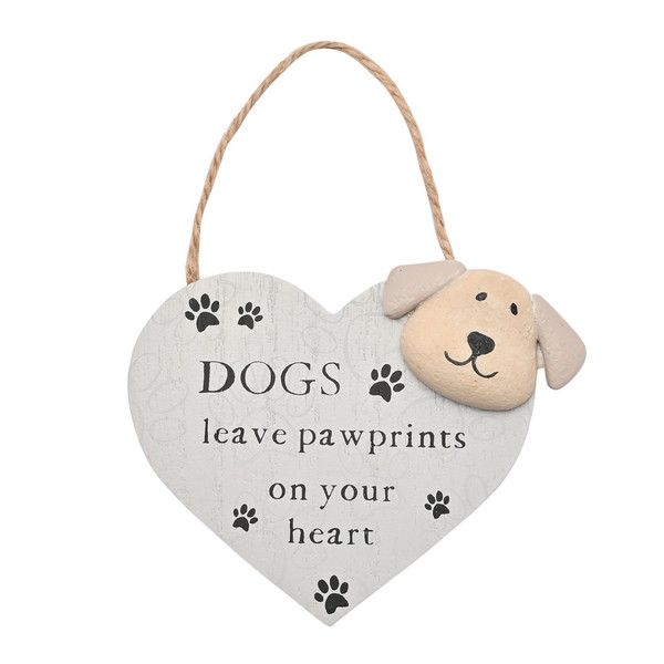 Heart Shaped Dog Pebble Pet Memorial Remembrance MDF Hanging Marker