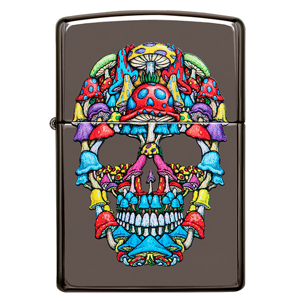 Personalised Mushroom Skull  Genuine Black Ice Zippo Lighter