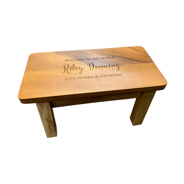 Personalised Solid Acacia Wood Rectangular Children's Stool