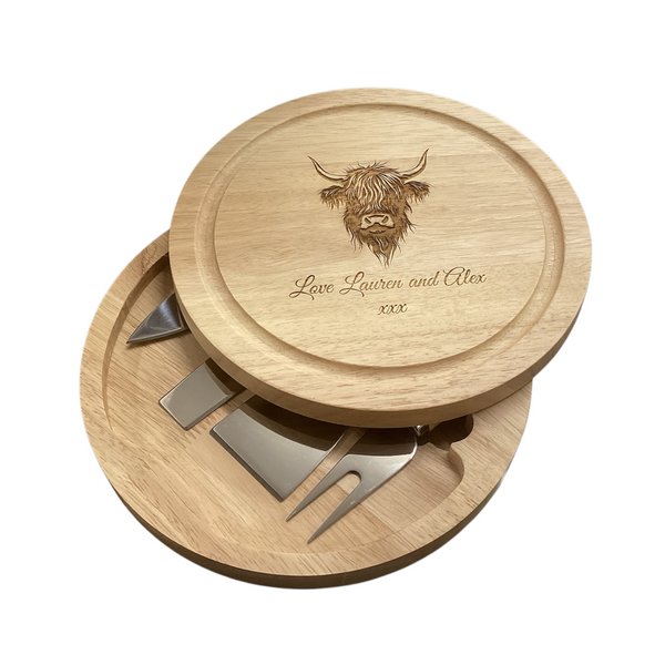 Personalised Highland Cow Cheese board & Hidden Servers Gift Set -