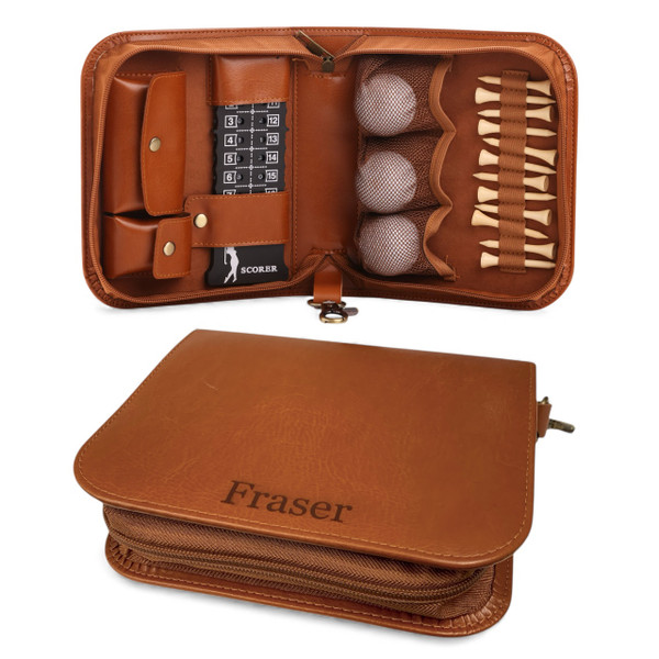 Personalised golfing accessories  gift set in tan leather case