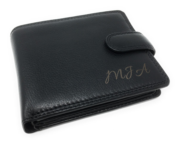 Personalised Visconti black leather Visconti RFID wallet engraved with initials Personalised Visconti black leather Visconti RFID wallet engraved with initials