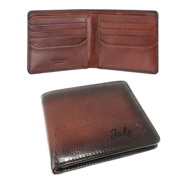 interior View of Personalised Luxury RFID Burnished Tan Leather Cash & Card Wallet