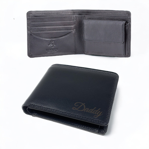 Personalised Soft Leather RFID Black Leather Wallet - Engraved with Name or Initials  (Best Seller)