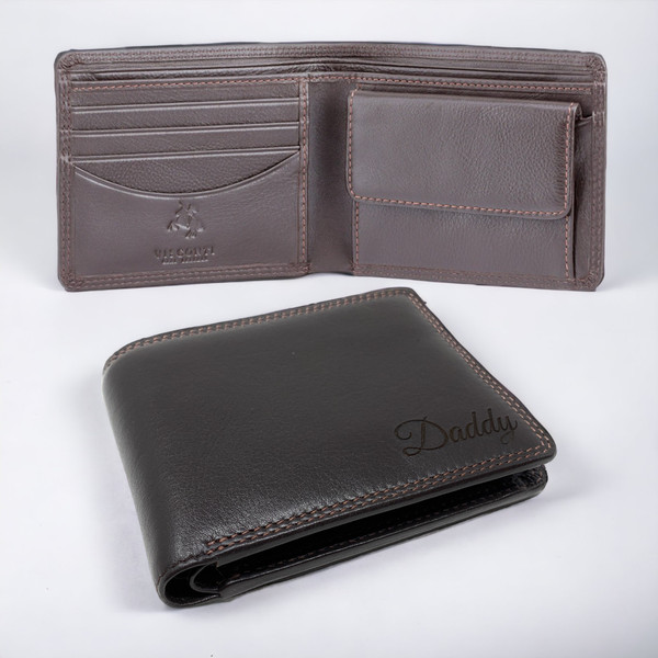 A genuine oiled tanned leather cash and card bi -fold wallet. Engraved with name and initials on soft touch leather and message inside. Fits comfortably in hand and convenient to carry