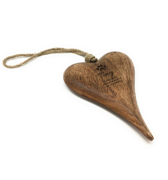 Personalised Pet Remberance Hanging Wooden Heart Plaque Keepsake - Small