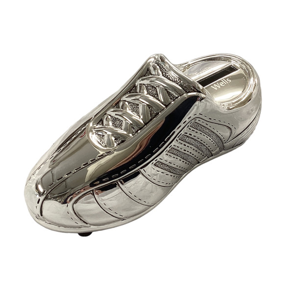 Personalised Silverplated Childrens Money Box -  Football Boot Design