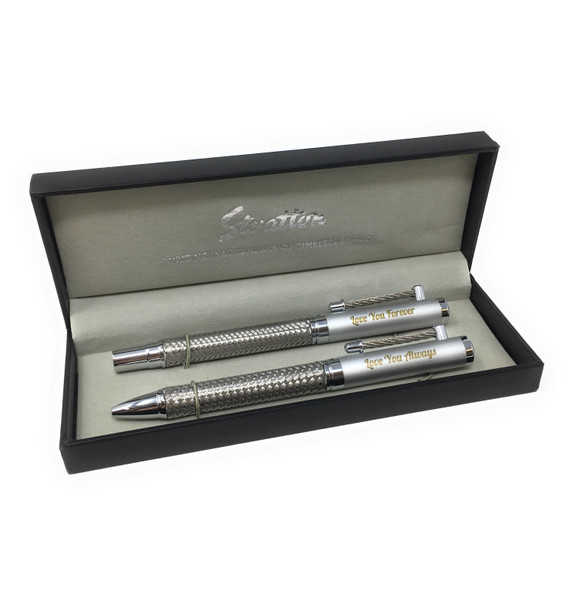 Engraved Stratton rollerball and fountain pen duo gift boxed Engraved Stratton rollerball and fountain pen duo gift boxed
