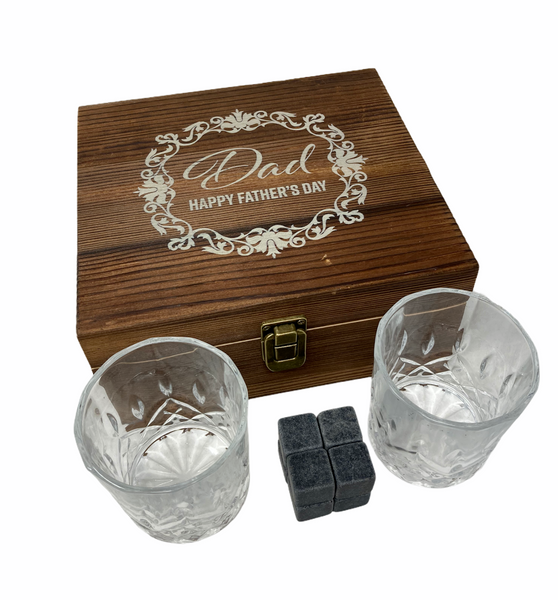Personalised Whisky Stones & 2 Tumbler Glasses Gift Set (Best Seller)