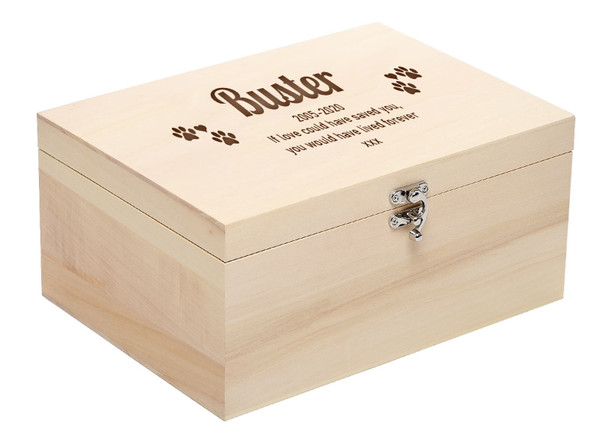 Personalised 24cm Luxury Pale Wood Pet Memorial Ashes Casket - Medium (Larger Size)