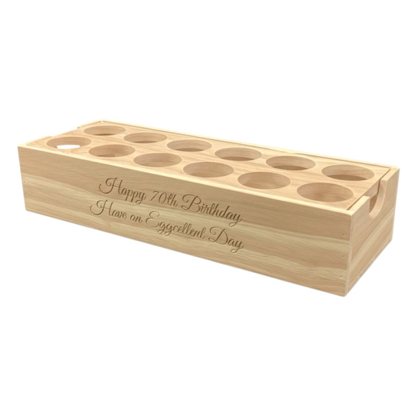 Personalised wooden egg holder tray engraved with any message