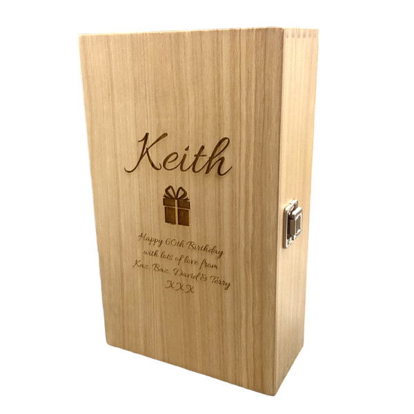 Personalised FSC Wooden Double Wine Box (Bestseller) - Birthday Design