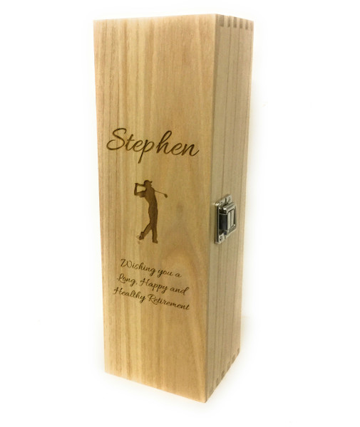Personalised FSC Wooden Single Wine Box (Bestseller) - Golfer Design