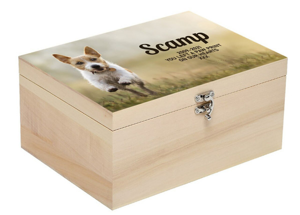 Personalised Luxury Wood Pet Ashes Casket Memory Box With Full Printed Photograph -Large