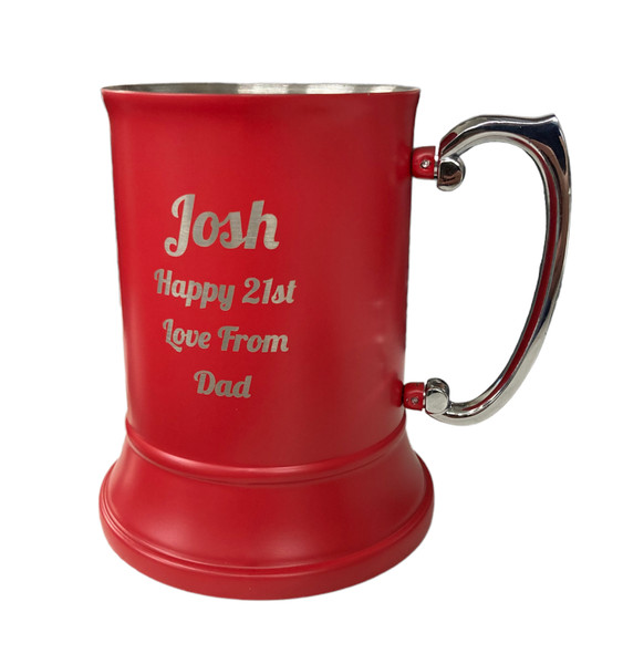 Personalised Red Finish Stainless Steel 500ML Tankard