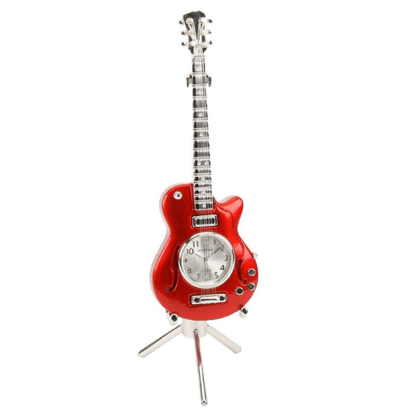 Red Guitar Miniature Clock & Stand - Birthday Collectable Anniversary Novelty Musician Gift