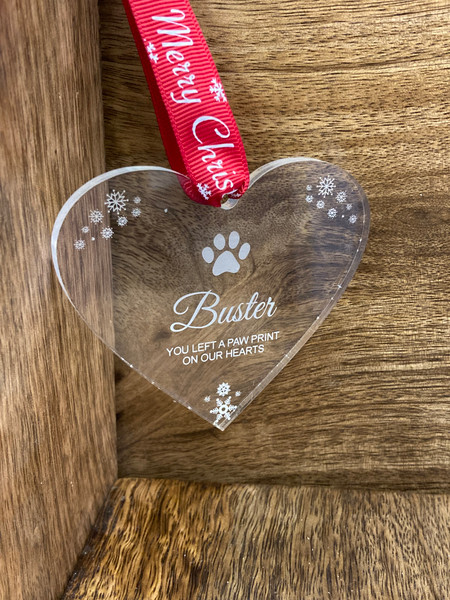 Personalised Heart  Acrylic Pet Memorial Christmas Tree Decoration - Any Name Engraved