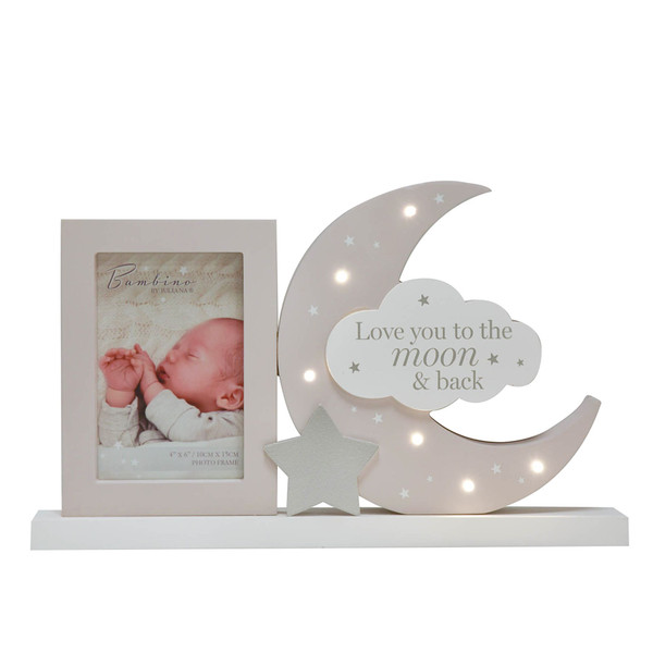 BAMBINO LIGHT UP MANTEL PLAQUE PICTURE FRAME "LOVE YOU TO THE MOON" NEW BORN BABY GIFT