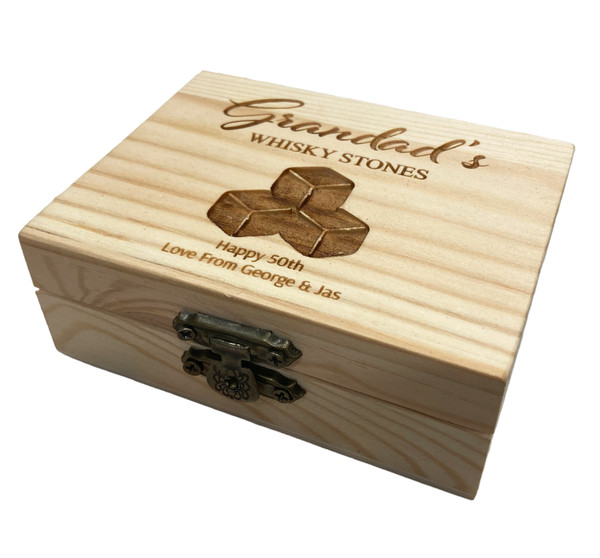 Personalised Small Whisky Stones Wooden Gift Set - Whisky Stones Design