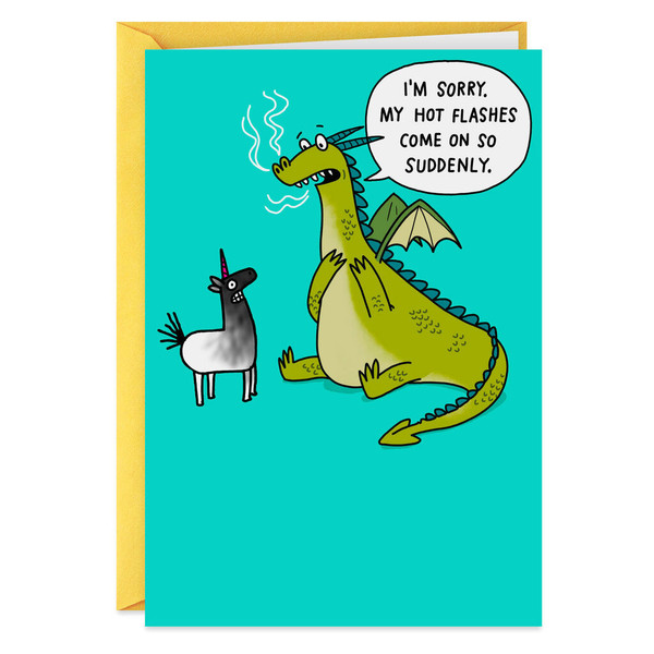 Dragon With Hot Flashes Funny Birthday Card