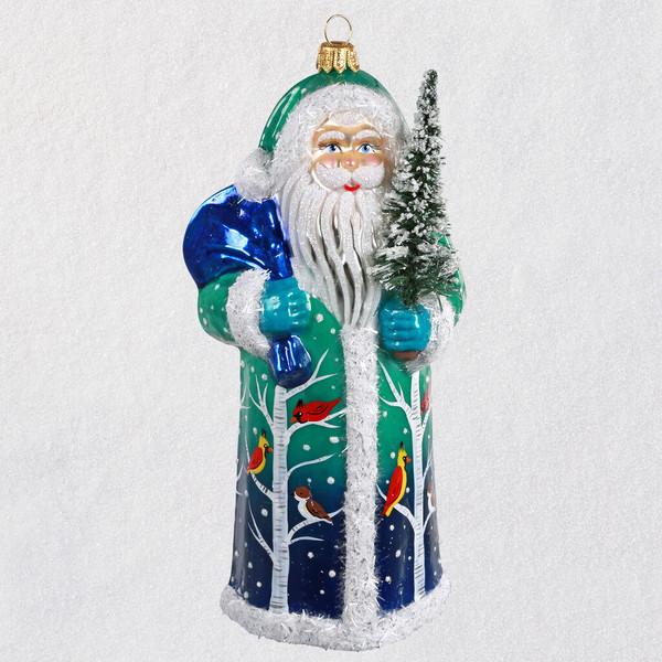 Santa of the Forest Blown Glass Ornament
