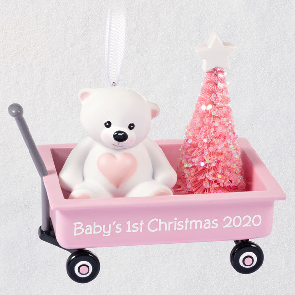 Baby Girl's First Christmas Pink Wagon 2020 Ornament