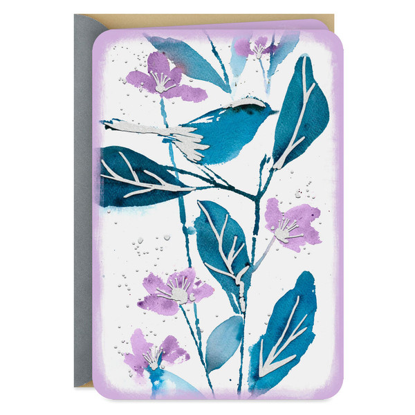 Blue Bird and Purple Flowers Blank Card