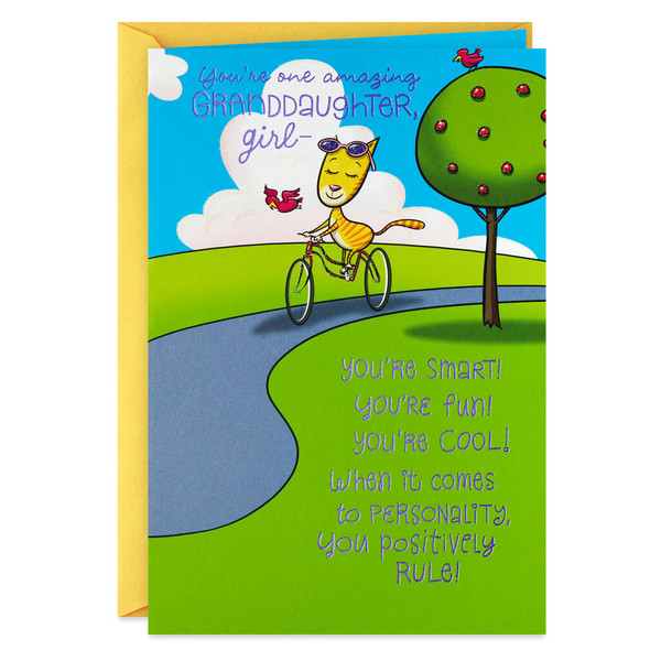 Cat on a Bike You're Amazing Funny Birthday Card for Granddaughter