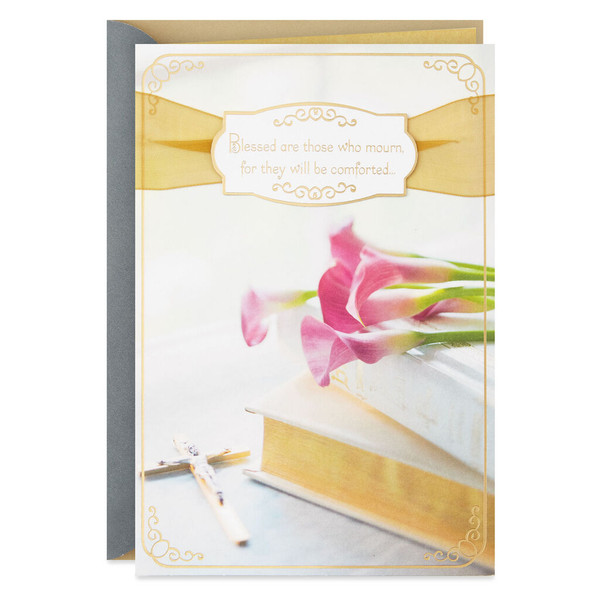 Bible and Cross With Calla Lilies Religious Sympathy Card