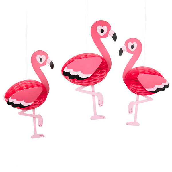 Flamingo Honeycomb Party Decorations, Pack of 3