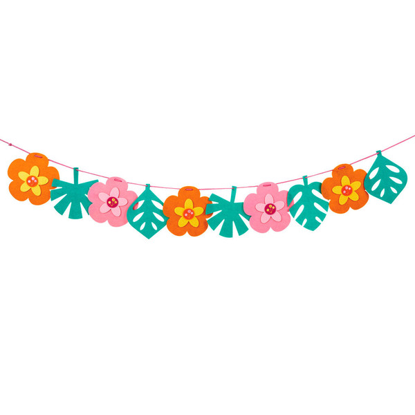 Tropical Flowers and Leaves Felt Party Banner, 96"