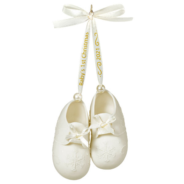 Baby's First Christmas Booties 2021 Porcelain Ornament