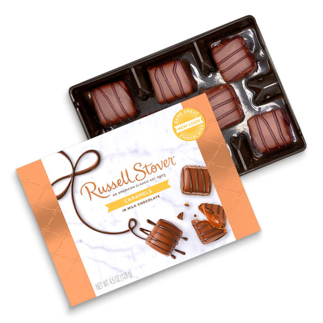 Russell Stover Caramels in Milk Chocolate 4.5 oz box