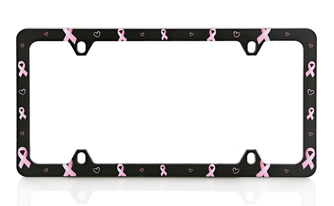 Pretty CANCER AWARENESS License Frame with Pink Ribbons - Black