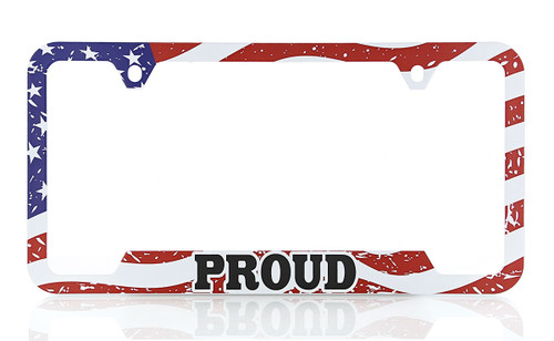 'PROUD' American Flag plastic license frame 
