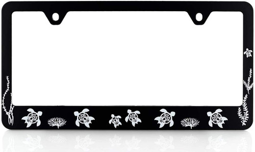 Turtle of the Sea black and white plastic license frame 