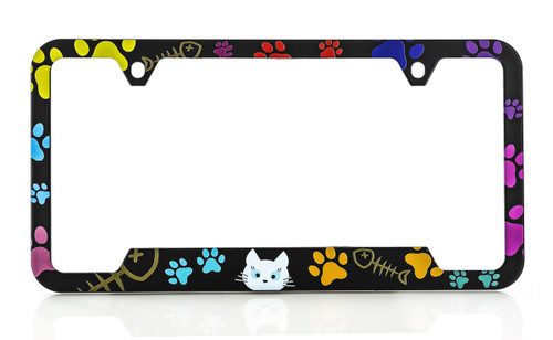 Cute Cat & Paw Prints colorful high-quality license frame - Style 2