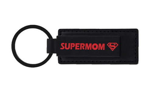 "Super Mom" Black Leather Key Chain